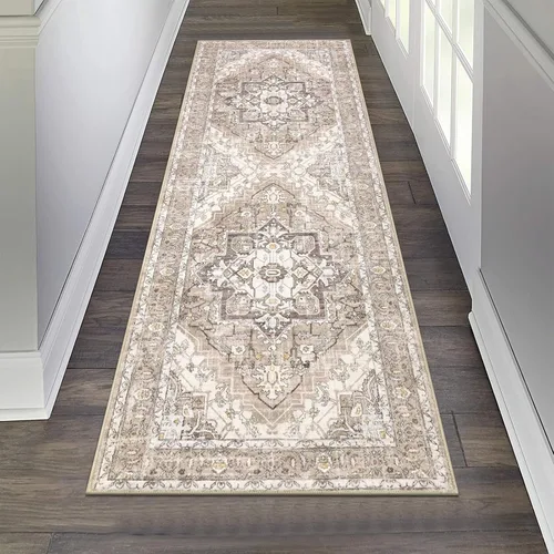 Vista 14 de Pauwer Alfombra vintage de flores 2 x 3 pulgadas, estilo envejecido, antideslizante, de pelo bajo, tapete para entrada, interior, pequeña, retro