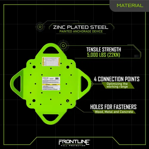 Vista 4 de Frontline RO4W Ancla multifunción de 4 vías Clasificación de resistencia: 5,000 libras Placa de anclaje de techo compatible con OSHA y ANSI