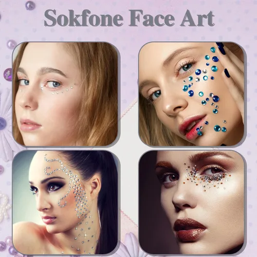 Vista 2 de 3 hojas de gemas de diamantes de imitación autoadhesivos para la cara, maquillaje, uñas, manualidades (negro)