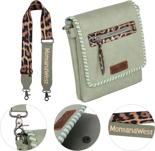 Vista 4 de Montana West Bolsos cruzados para mujer con doble compartimento, bolso cruzado occidental