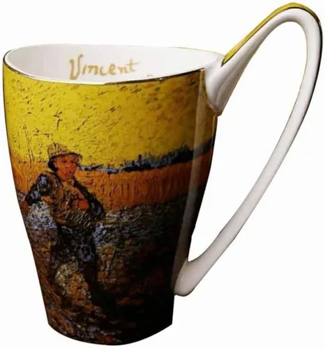 Vista 15 de Taza de café de porcelana de hueso YBK Tech, taza grande de 16oz de té - Diseño inspirado en las pinturas de Van Gogh (flor de albaricoque)