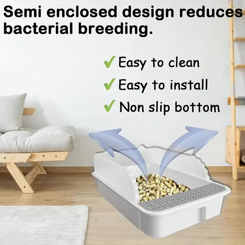 Vista 8 de Caja de arena abierta para gatos con lado alto, bandeja antisalpicaduras para gatos, inodoro para gatitos con cuchara, arena extraíble semicerrada