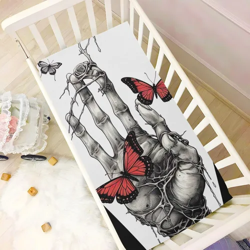 Vista 6 de Fitted Crib Sheets Skeleton Hand Butterfly Mini Crib Sheets for Boy & Girl Toddler Mattress Sheets Playard Sheet 21216126