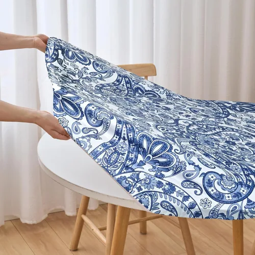 Vista 18 de LIBERECOO Mantel redondo de vinilo ajustable con reverso de franela, borde elástico, impermeable, resistente a las manchas, mantel lavable