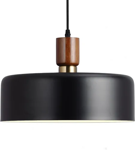 Vista 9 de Lámparas colgantes modernas de madera maciza, candelabros vintage martillados grandes de 13.8 pulgadas, lámpara colgante con acabado negro, lámparas