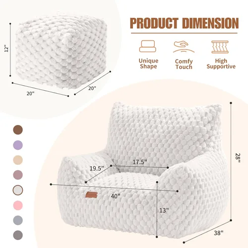 Vista 2 de Silla Puf con Otomana, Sofá Puf Gigante Moderno con Reposapiés, Sillas Puf Grandes de Descanso para Adultos y Adolescentes, Cómoda Silla de Lectura