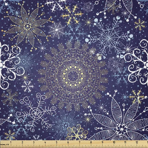 Vista 11 de Ambesonne Tela Navideña por Yarda, Tema Navideño Colorido Vivo Piñas de Pino Ramas Hombre de Jengibre Imagen de Bayas Estampada, Tela de Punto