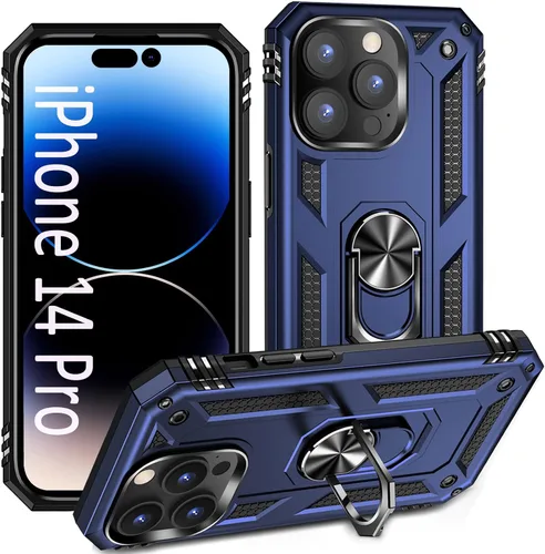 Vista 27 de ADDIT i Phone 14 Pro - Funda para iPhone 14 Pro, con anillo de soporte, soporte ajustable, grado militar, protección resistente, a prueba de golpes