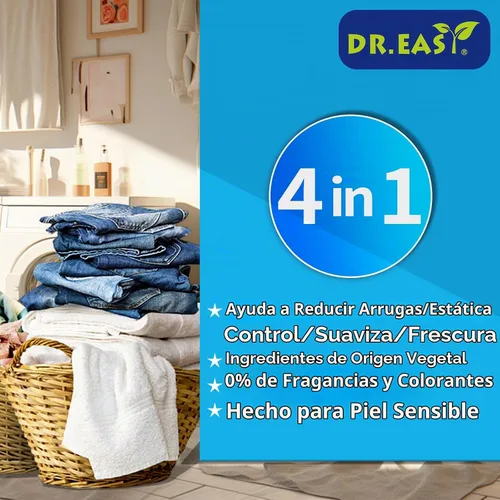 Vista 2 de DR.EASY - Hojas de secado a base de plantas, fórmula de 252 unidades, azul océano, hojas suavizantes para lavandería, sin perfume, sin colorantes