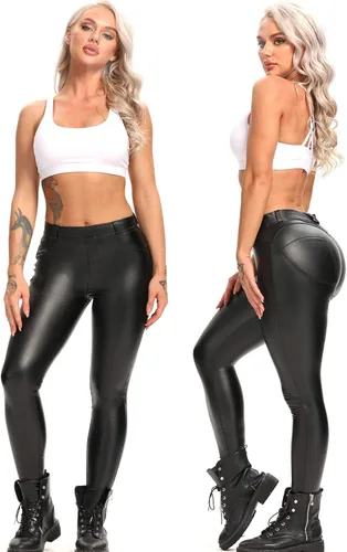 Vista 3 de Fittoo - Pantalones de piel sintética para mujer con levantamiento de glúteos