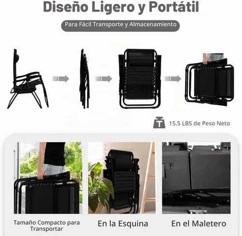 Vista 8 de Tangkula Zero Gravity - Silla plegable para patio, reclinable, ajustable, con soporte para tazas, reposabrazos anchos para patio, jardín, piscina