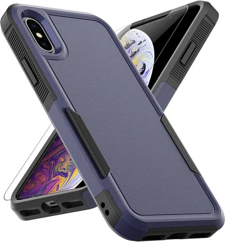 Vista 10 de Funda para iPhone X/iPhone Xs: funda protectora de doble capa resistente para teléfono celular, a prueba de golpes, resistente, con protector