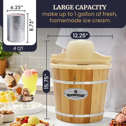 Vista 7 de Elite Gourmet EIM924LX - Máquina eléctrica para hacer helados de madera de los Apalaches vintage de 4 cuartos de galón con forro a prueba de fugas