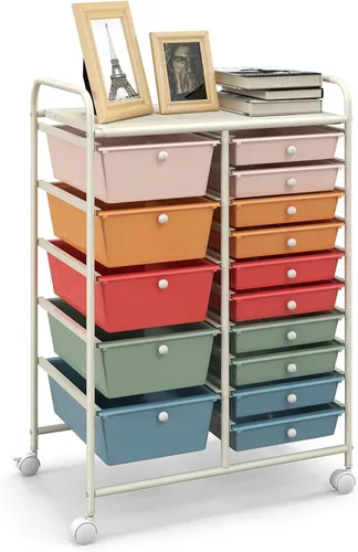 Vista 19 de LUARANE - Carrito rodante con 15 cajones, carrito de almacenamiento para manualidades con asas portátiles y ruedas con cerradura, organizador