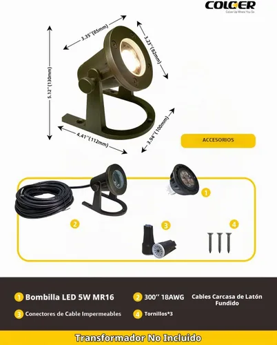 Vista 4 de COLOER Luz submarina resistente de latón macizo de 12 V de bajo voltaje, 1