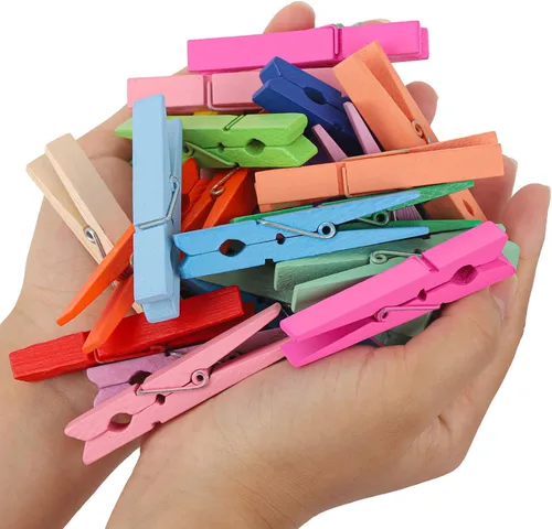 Vista 7 de 100 piezas de pinzas de madera para ropa de colores, pinzas para manualidades, pinzas para aulas de enseñanza de color, 7,37 cm, 20