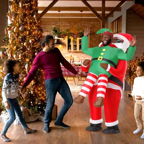 Vista 2 de Disfraz inflable de Papá Noel afroamericano, divertido traje inflable para hombres y mujeres, adultos, ropa de Papá Noel, diseño de cuerpo completo