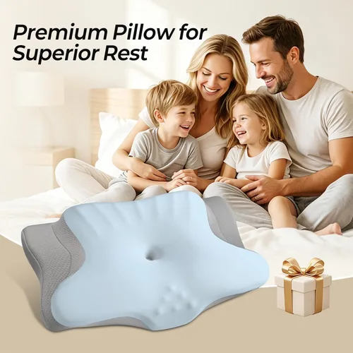 Vista 11 de Ylekto Almohada cervical para el cuello para aliviar el dolor, almohadas de Azul & gris