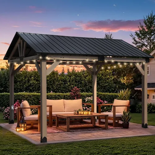 Vista 13 de Aoodor - Gazebo de techo rígido para exteriores de 10 x 12 pies