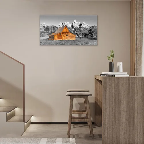 Vista 4 de Taimeng Arte de Pared Grande de Montaña de Granero para Sala de Estar Cuadros de Casa de Campo Decoración de Pared Blanco y Negro Lienzo Country