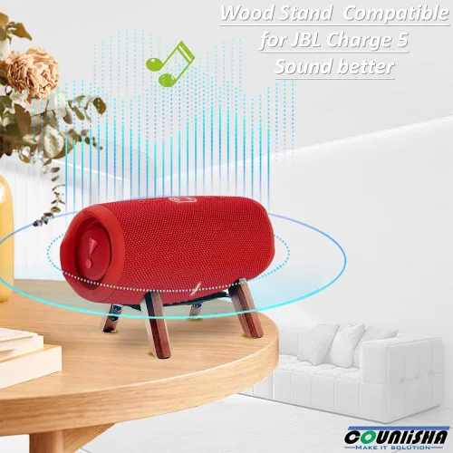Vista 2 de Soporte de madera real compatible con altavoz portátil JBL Charge 5, Charge 6, soporte de trípode, soporte de madera estable y resistente utilizado