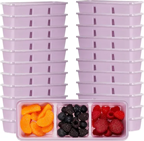 Vista 9 de Hushee Paquete de 5 recipientes pequeños de 17 onzas con 3 compartimentos para aperitivos con tapa, caja Bento de plástico desechable, cajas de Negro
