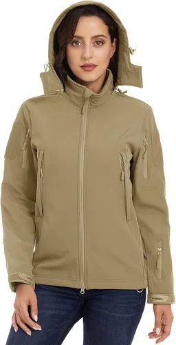 Vista 3 de TACVASEN Chaqueta atlética para mujer, impermeable, rompevientos, forro polar, softshell, abrigo de esquí de nieve con capucha