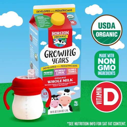 Vista 9 de Horizon Organic Growing Years - Leche entera con DHA Omega 3, medio galón, orgánico, 64 onzas líquidas
