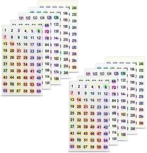 Vista 7 de 2 juegos de pegatinas numéricas (número 1-300), pegatinas holográficas autoadhesivas para organizar botellas de esmalte de uñas/palitos de muestra