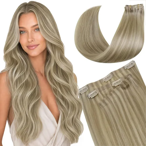 Vista 9 de LaaVoo Extensiones de Cabello con Clip Ombre Negro Natural a Gris Plateado Mezclado Negro Balayage Extensiones de Cabello Humano con Clip