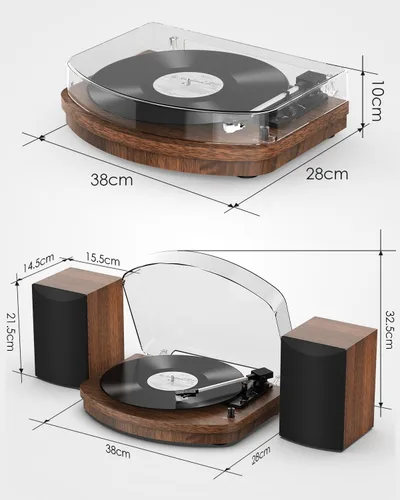 Vista 9 de Reproductor de discos de vinilo con altavoces estéreo duales, tocadiscos de transmisión por correa con entrada Bluetooth, reproducción de 3