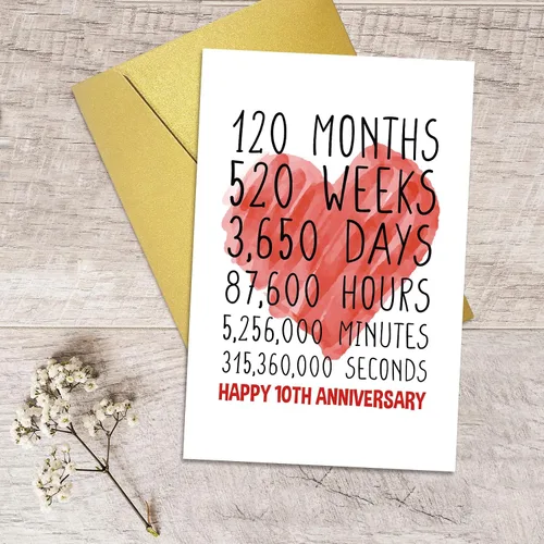 Vista 5 de Qiliji Tarjeta de feliz décimo aniversario para él y ella, tarjeta de décimo aniversario de boda para marido y esposa, divertida tarjeta