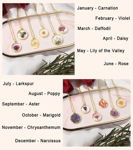 Vista 16 de Forget-Me-Not and Queen Anne's Lace Pressed Wildflower Necklace Birth Month Real Flower Necklace Gold/Silver Pressed Flower Jewelry