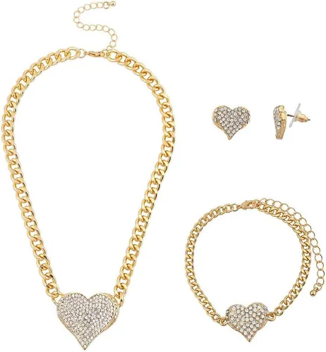 Vista 7 de LUX ACCESSORIES Juego de 3 piezas de regalo de joyería con cadena de corazón brillante Negro