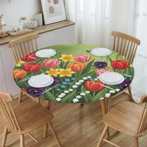Vista 17 de Decorative Round Tablecloth Fitted Elastic 26" - 30" Butterfly Waterproof Table Cloth Cover Stretch Table Pad Cover for Parties Weddings Banquet