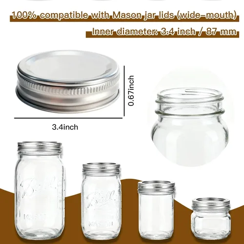 Vista 4 de MegaWise Tapas reutilizables para conservas de boca regular para tarros Ball, Kerr – Tapas de metal tipo Mason para conservas – Material de grado