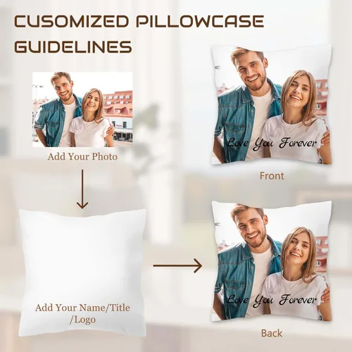 Vista 3 de Almohada de fotos personalizada de 16 x 16 pulgadas, funda de almohada personalizada de doble cara con texto de imagen, funda decorativa suave