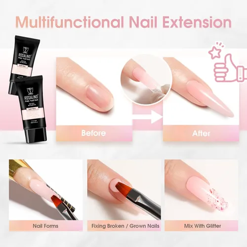 Vista 7 de ROSALIND Pink Poly Gel de uñas de 2 onzas, gel de extensión de polietileno nude para uñas natural constructor de uñas, gel rosa, extensión