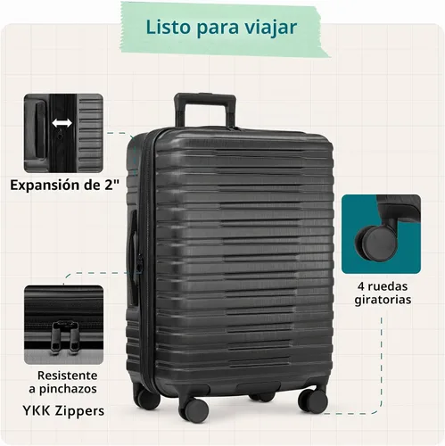 Vista 3 de U.S. Traveler Boren - Maleta de viaje extensible rígida con 8 ruedas giratorias, color negro, juego de 2 piezas