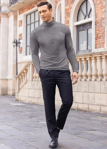 Vista 3 de COOFANDY Men's Casual Slim Fit Turtleneck T Shirts Lightweight Basic Cotton Pullovers