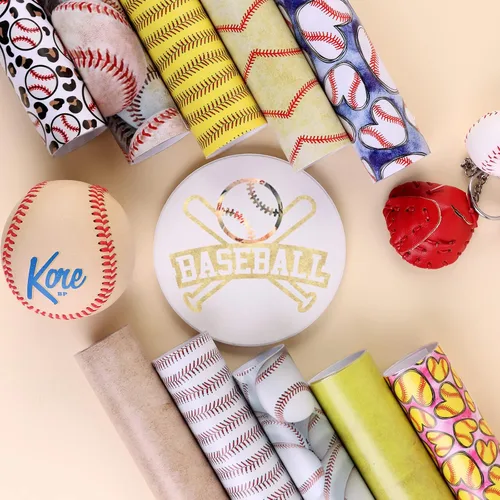Vista 7 de Tintnut Vinilo permanente de béisbol, 10 hojas de 12 x 10 pulgadas, láminas de vinilo adhesivo permanente con patrón deportivo, a prueba de agua