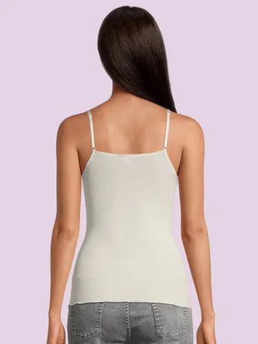 Vista 3 de Camisola con cuello en V de lana acanalada y seda con encaje 3408 para mujer