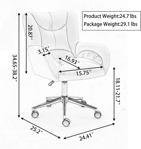 Vista 2 de Velvet Swivel Desk Chair with Gold Base - 360° Rotating Office Chair with Ergonomic Tufted Backrest, Thick Sponge Cushion & Universal Wheels for
