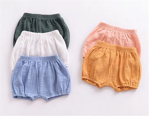 Vista 3 de LOOLY Baby Bloomers - Pantalones cortos unisex de mezcla de lino y algodón para bebés y niñas