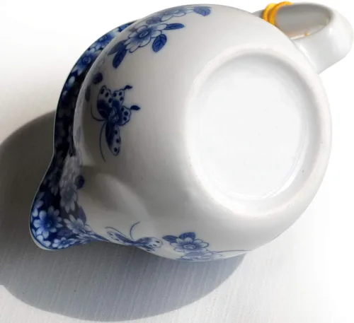 Vista 9 de Tetera pequeña de 12 onzas, tetera de porcelana azul y blanca con filtro de acero inoxidable para té suelto (flores de maceta embellecen)