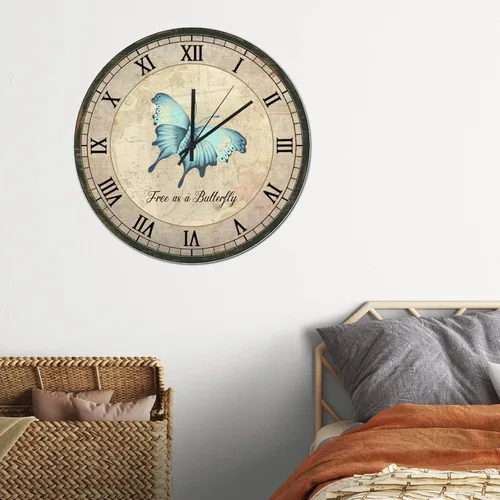 Vista 4 de Free As A Butterfly - Reloj de pared de madera con pósteres de mariposa, relojes de pared redondos de madera, funciona con pilas, silencioso de 15