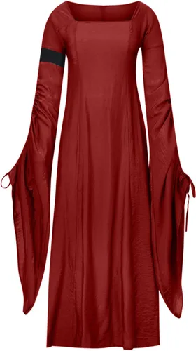 Vista 5 de Vestidos victorianos vintage para mujer, vestido de princesa irlandesa renacentista, vestido de hada, vestido de manga larga acampanada, vestido