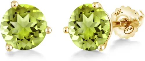 Vista 14 de Gem Stone King Aretes de Martini de oro amarillo de 14 quilates Aretes de tuerca de 3 puntas para mujeres y hombres Redondos de 0.236 pulgadas