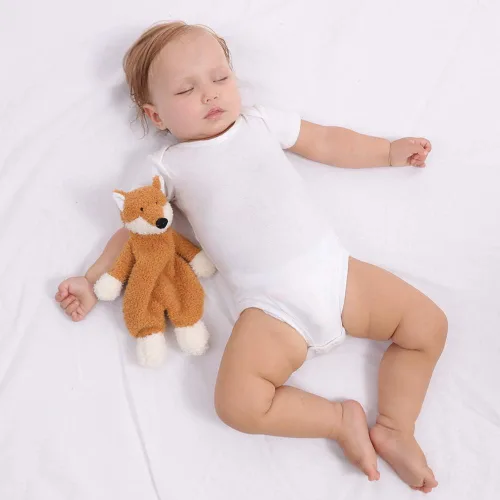 Vista 3 de Apricot Lamb Manta de seguridad de animales de peluche, diseño de zorro amarillo, manta de personaje para guardería, felpa de lujo para acurrucarse