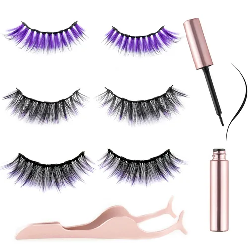 Vista 7 de Kit de pestañas azules magnéticas 6D y delineador de ojos magnético 3 estilos con pinzas (azul)